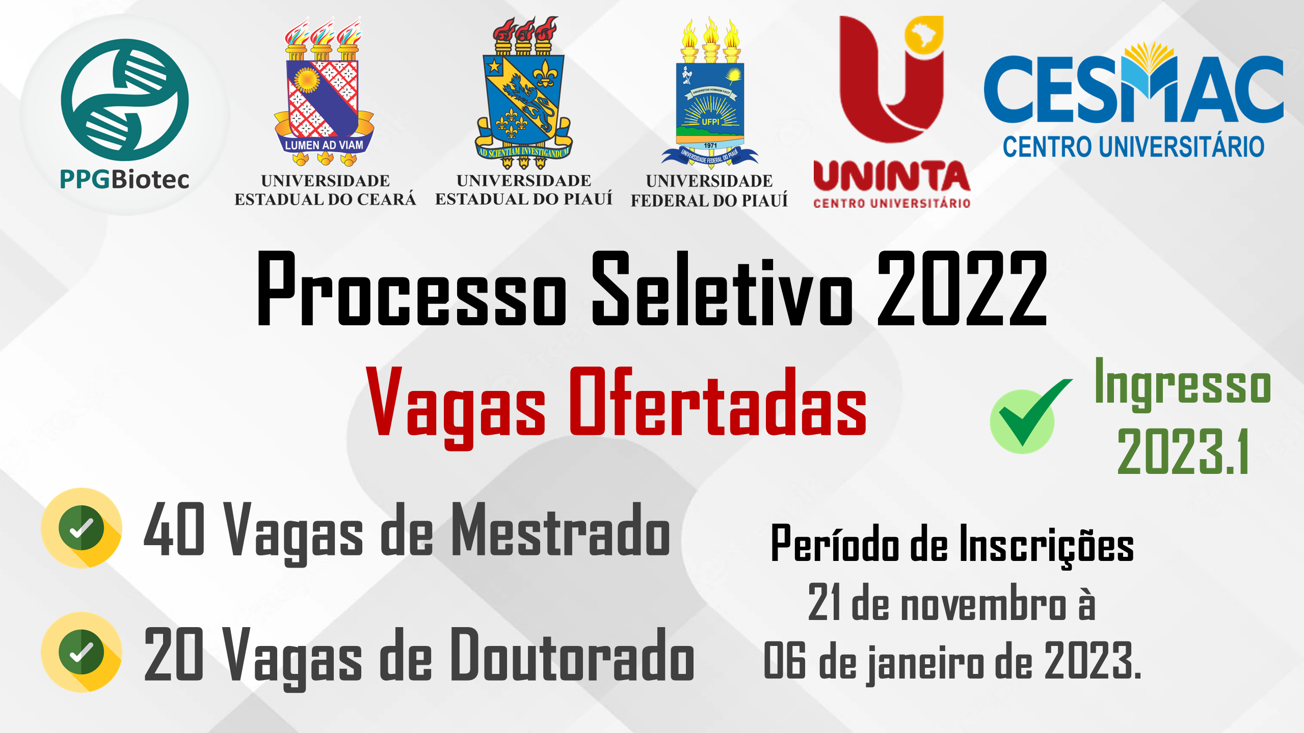 Universidade Federal abre 1.228 vagas em Cursos de Mestrado e Doutorado  para 2024